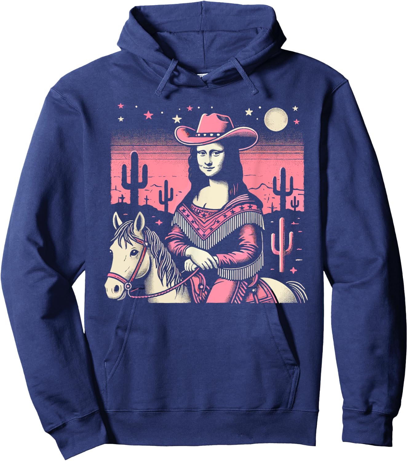 Pink Cowboy Cowgirl Mona Lisa Country Western Pink Cowgirl Hoodie - Hoodie | Navy