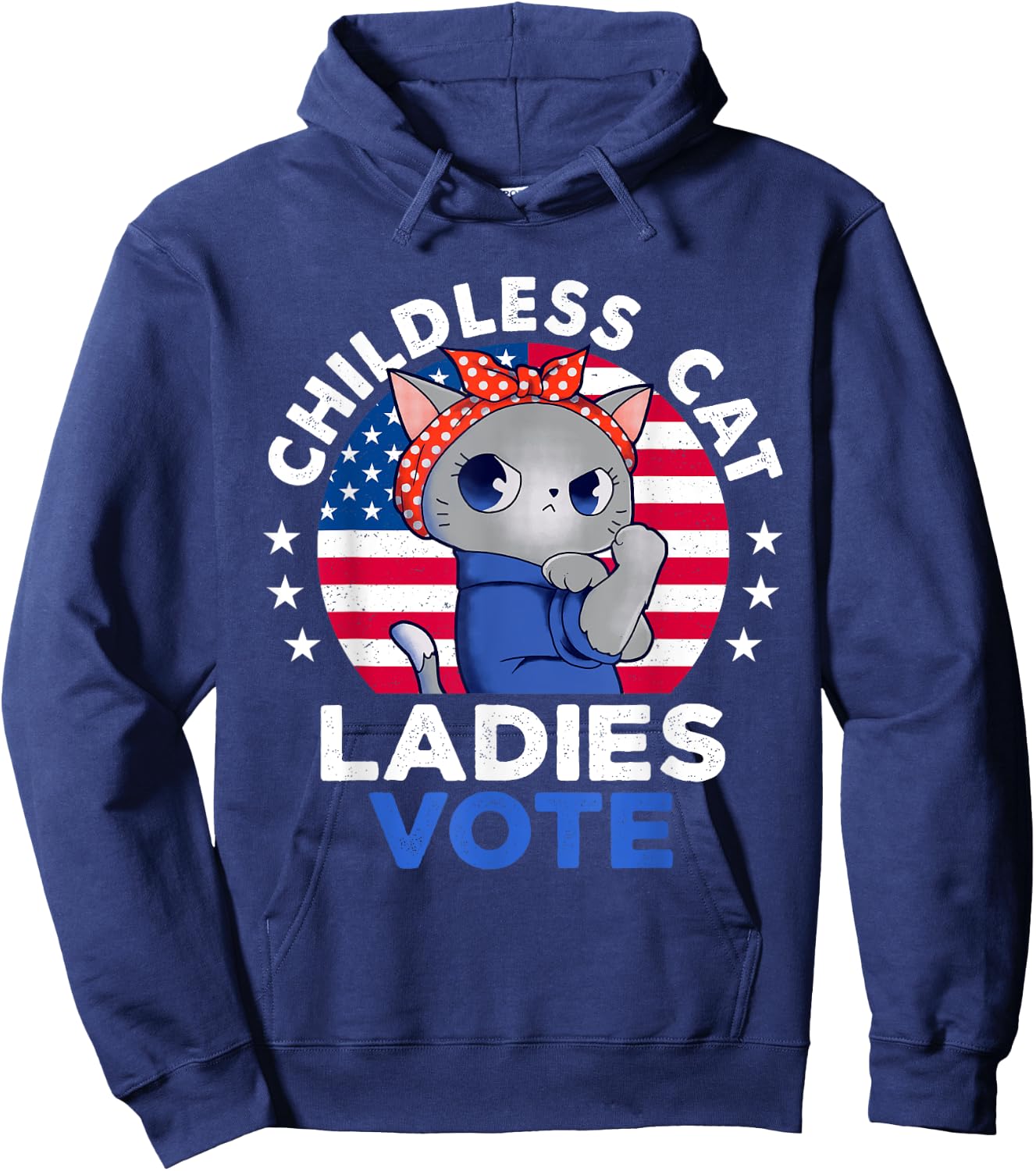 Childless Cat Ladies Vote Funny Vintage Usa Flag Cat Lovers Hoodie - Hoodie | Navy