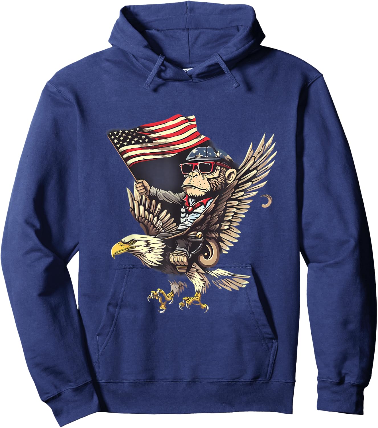 4th Of July Monkey Bald Eagle USA Fourth Of July America Hoodie - Hoodie | Navy