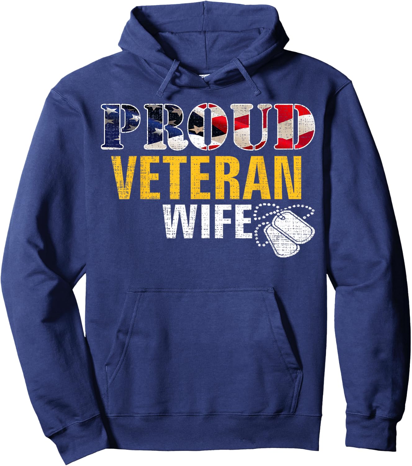 Vintage Proud Veteran Wife With American Flag Military Gift Hoodie - Hoodie | Navy
