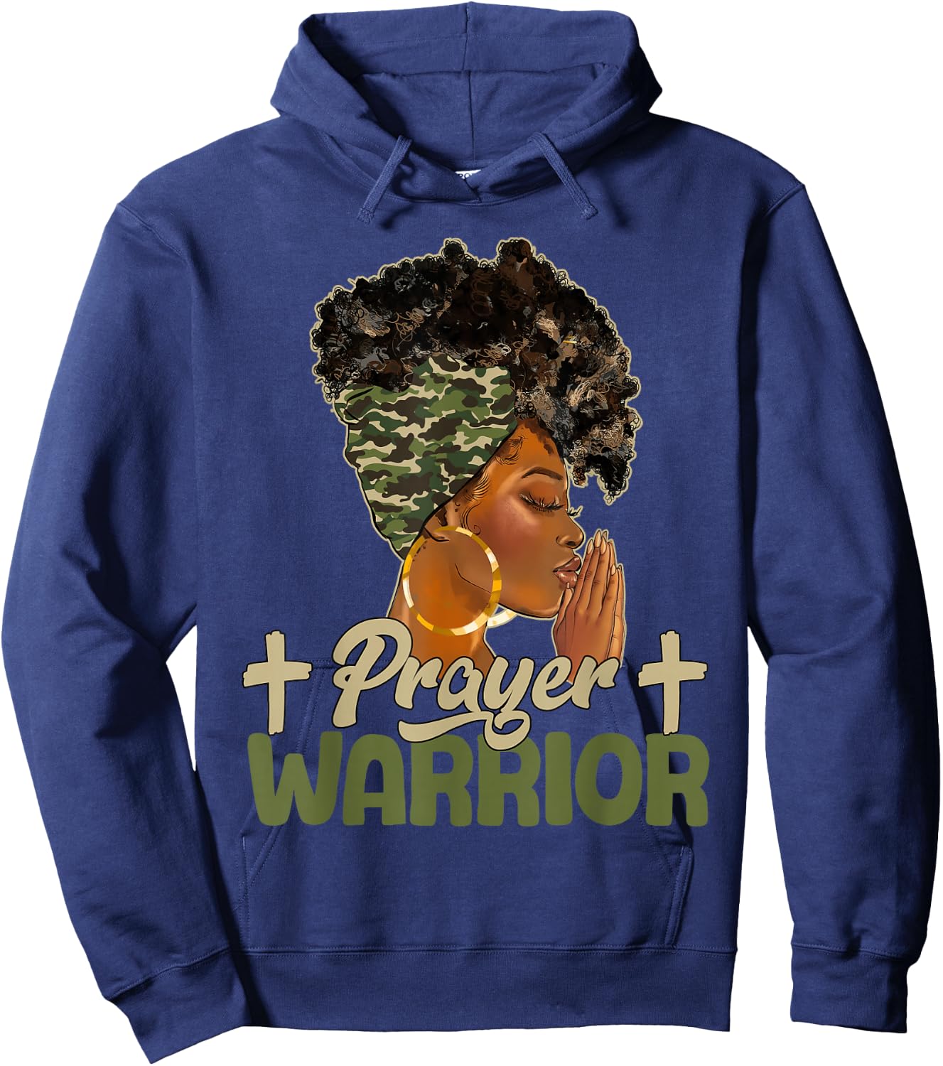 Praying Black Woman Afro Christian Sayings Prayer Warrior Hoodie - Hoodie | Navy