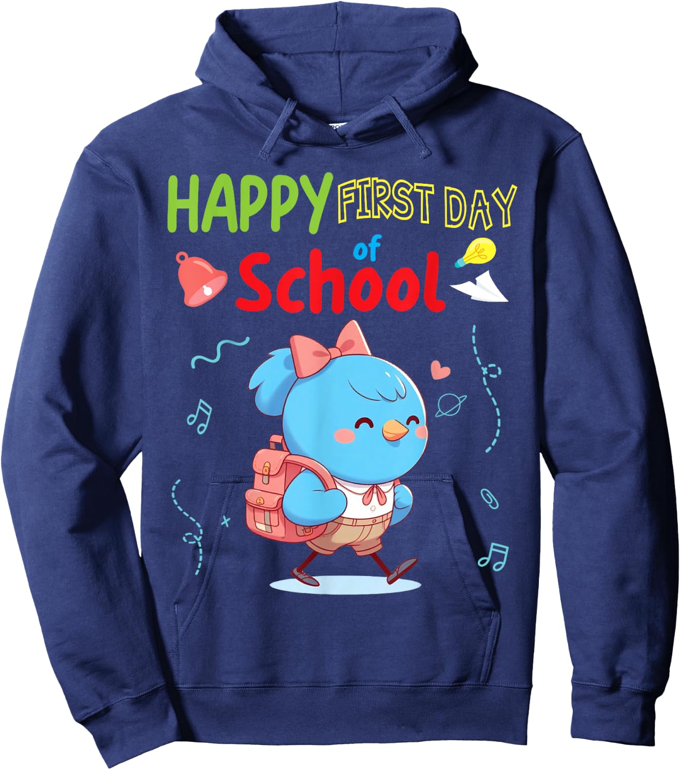 BIRD Student Wearing Backpack Go Happy First Day Of School Hoodie - Hoodie | Navy