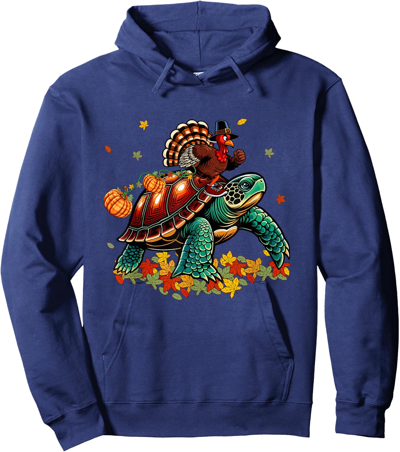 Turkey Riding Turtle Thanksgiving Costume Kids Toddler Hoodie - Hoodie | Navy