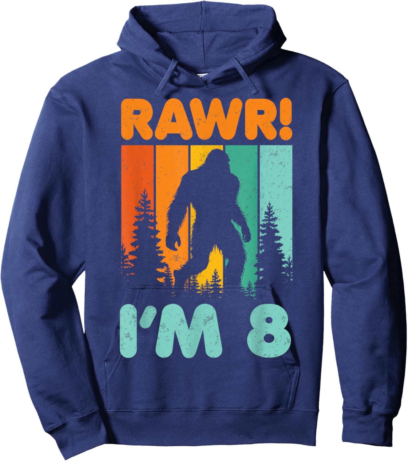 Retro Rawr I’m 8 Bigfoot Kids 8 Years Old 8th Birthday Party Hoodie - Hoodie | Navy