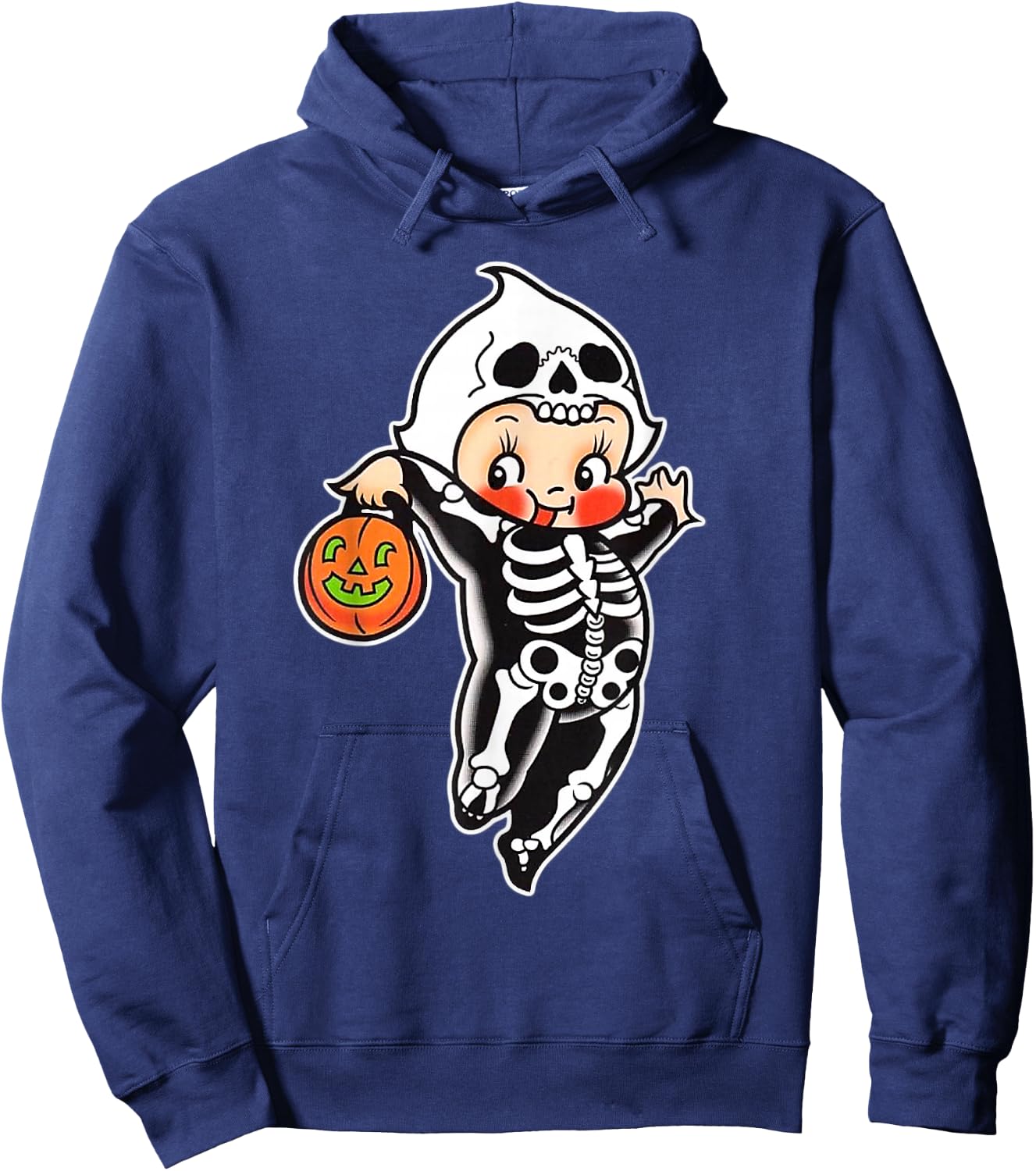 Kewpie Baby Spooky Skeleton Halloween Costume Tattoo Flash Hoodie - Hoodie | Navy