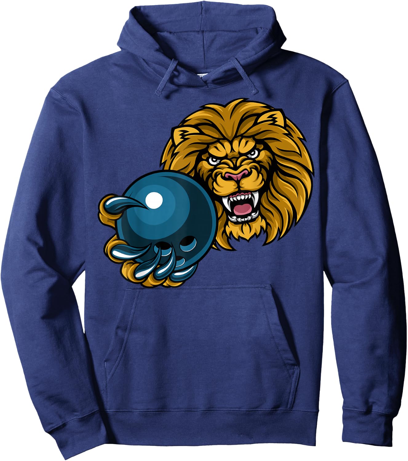 Lion Cartoon Sports Lions Team Mascot Holding Bowling Ball Hoodie - Hoodie | Navy