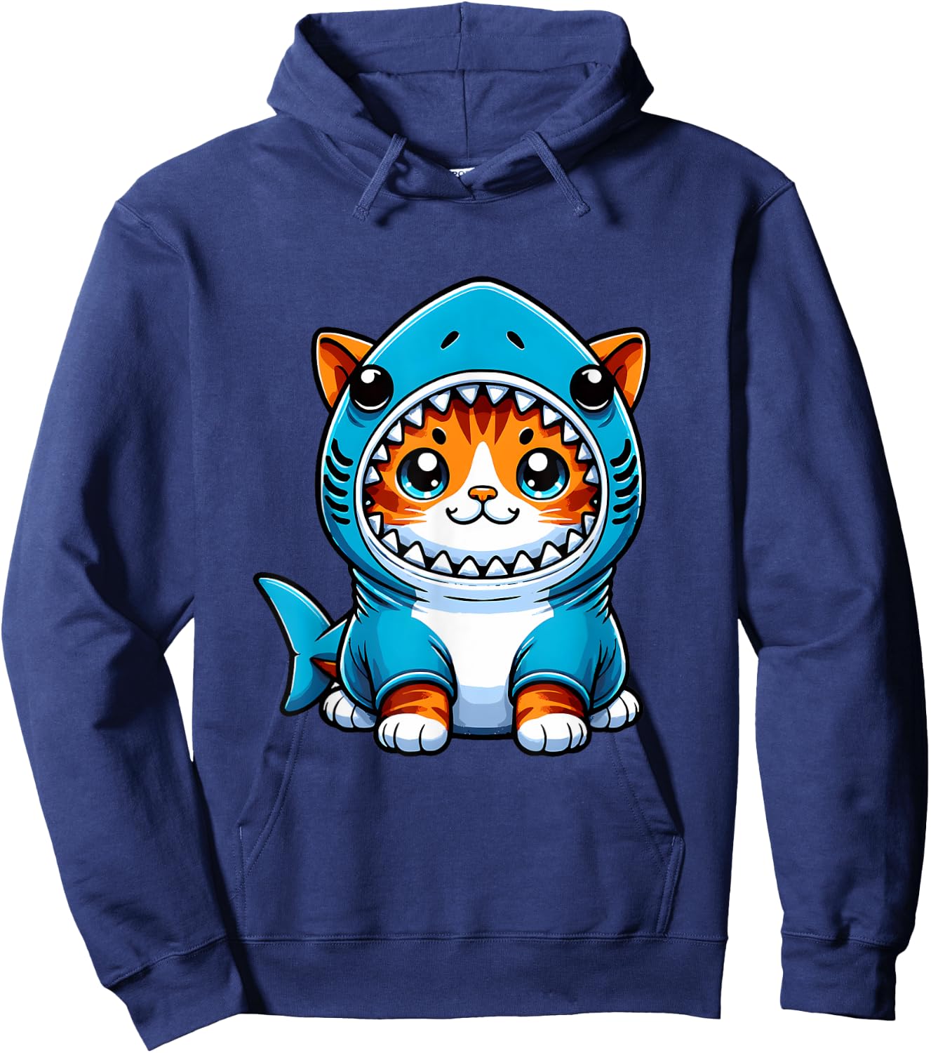 Funny Cute Cat in a Shark Costume Kawaii Neko Kids Hoodie - Hoodie | Navy