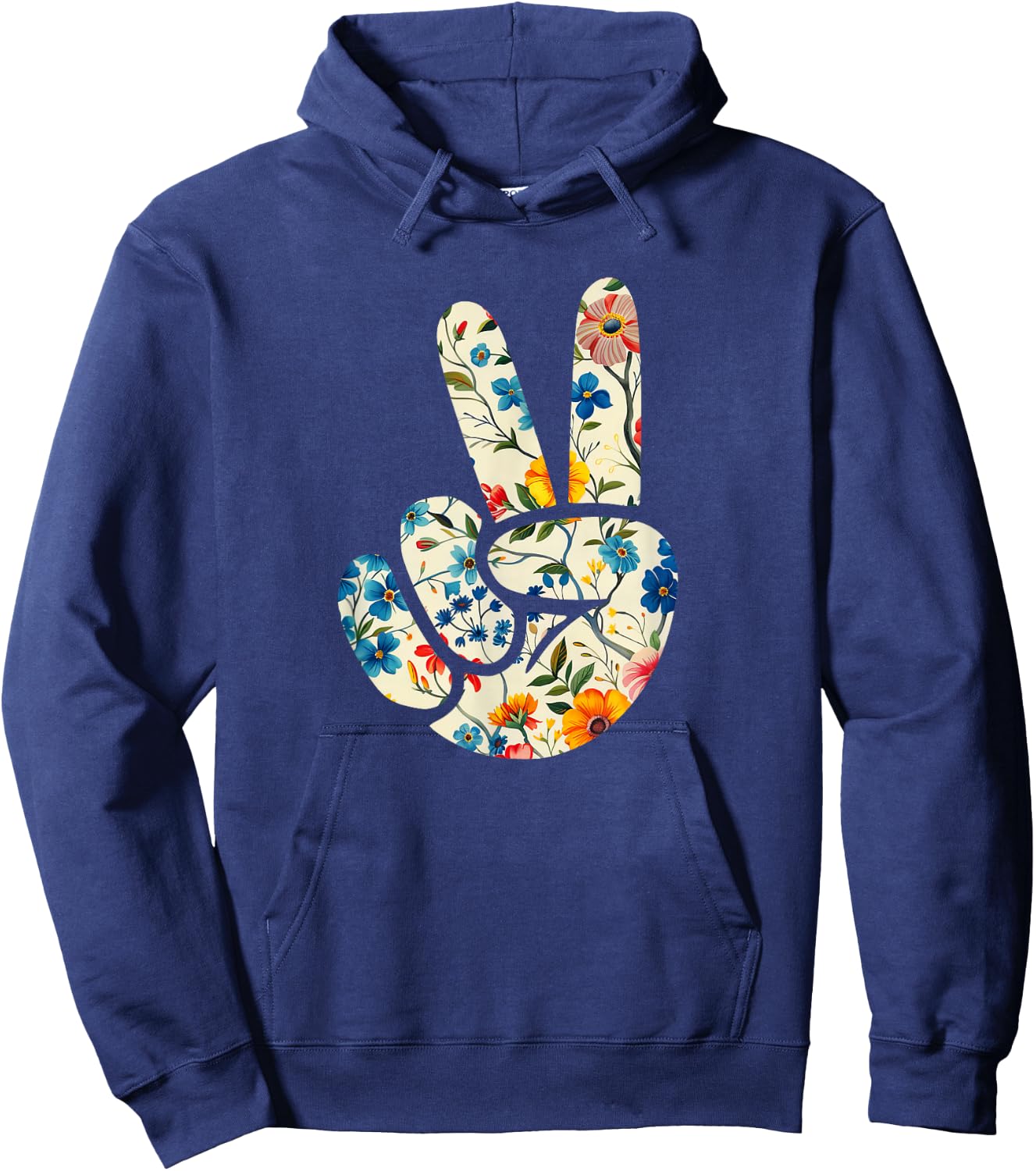 Elegant Silhouette Wildflowers Floral Peace Sign Hand Hoodie - Hoodie | Navy
