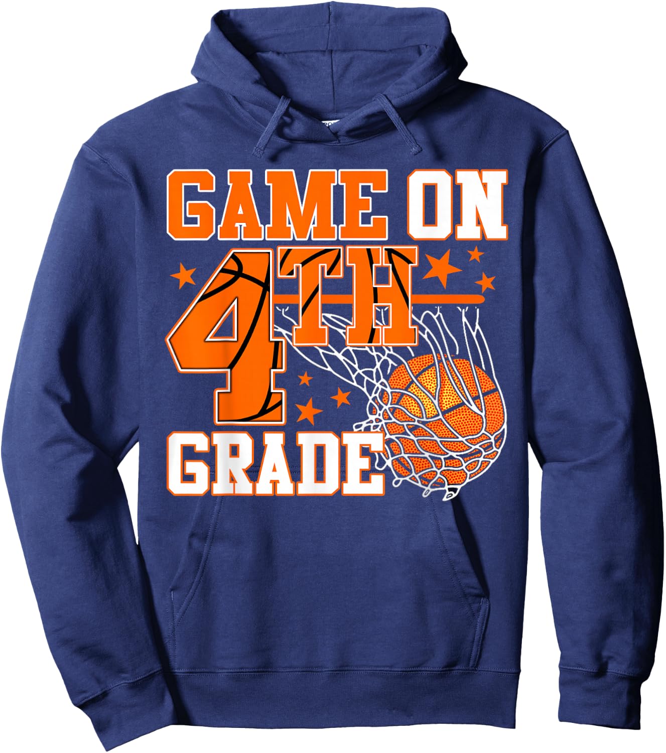 Vintage Game On Fourth Grade Basketball Back to School Boy Hoodie - Hoodie | Navy