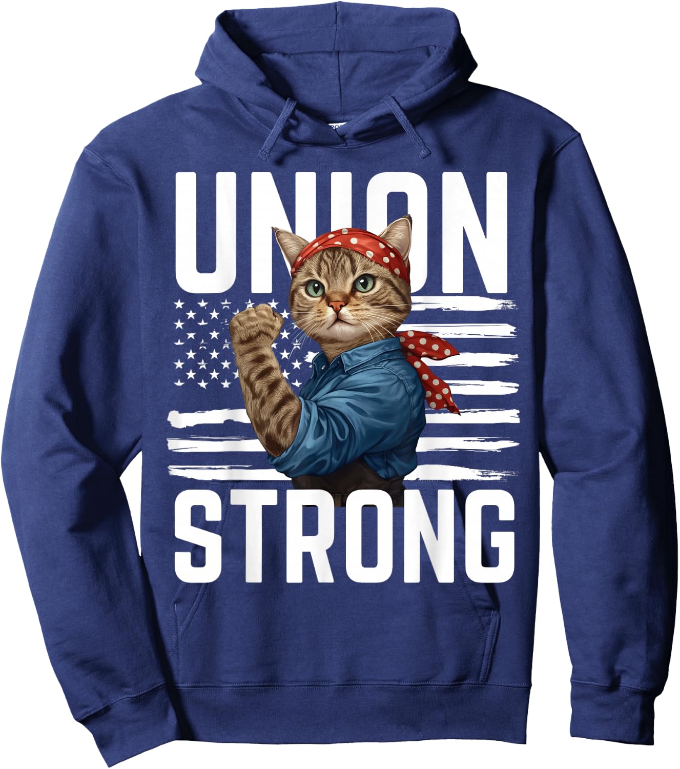 Union Strong Cat USA Flag Labor Day Patriotic and Cat Lover Hoodie - Hoodie | Navy
