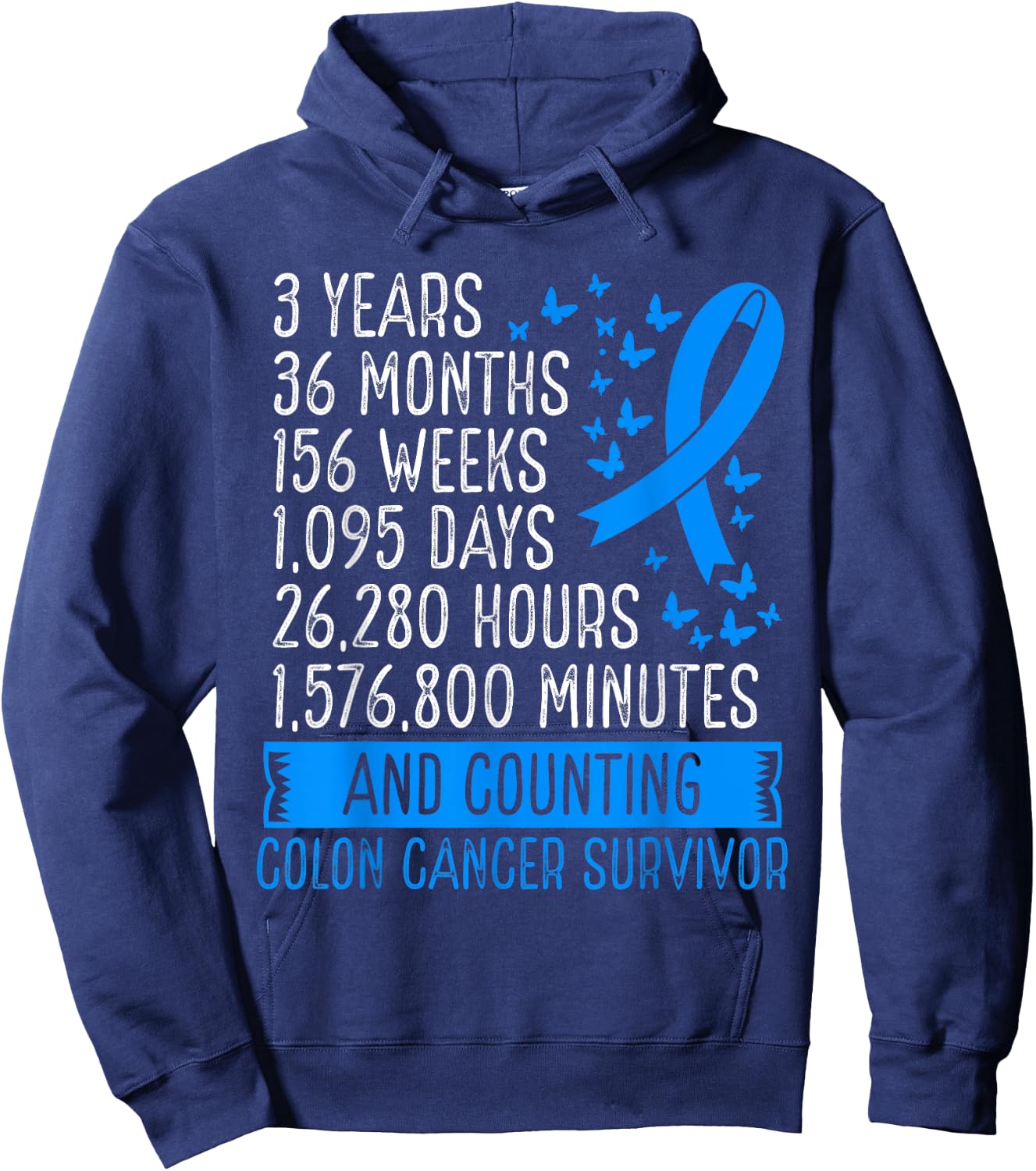 3 Years Colon Cancer Free Awareness Ribbon Movement Hoodie - Hoodie | Navy