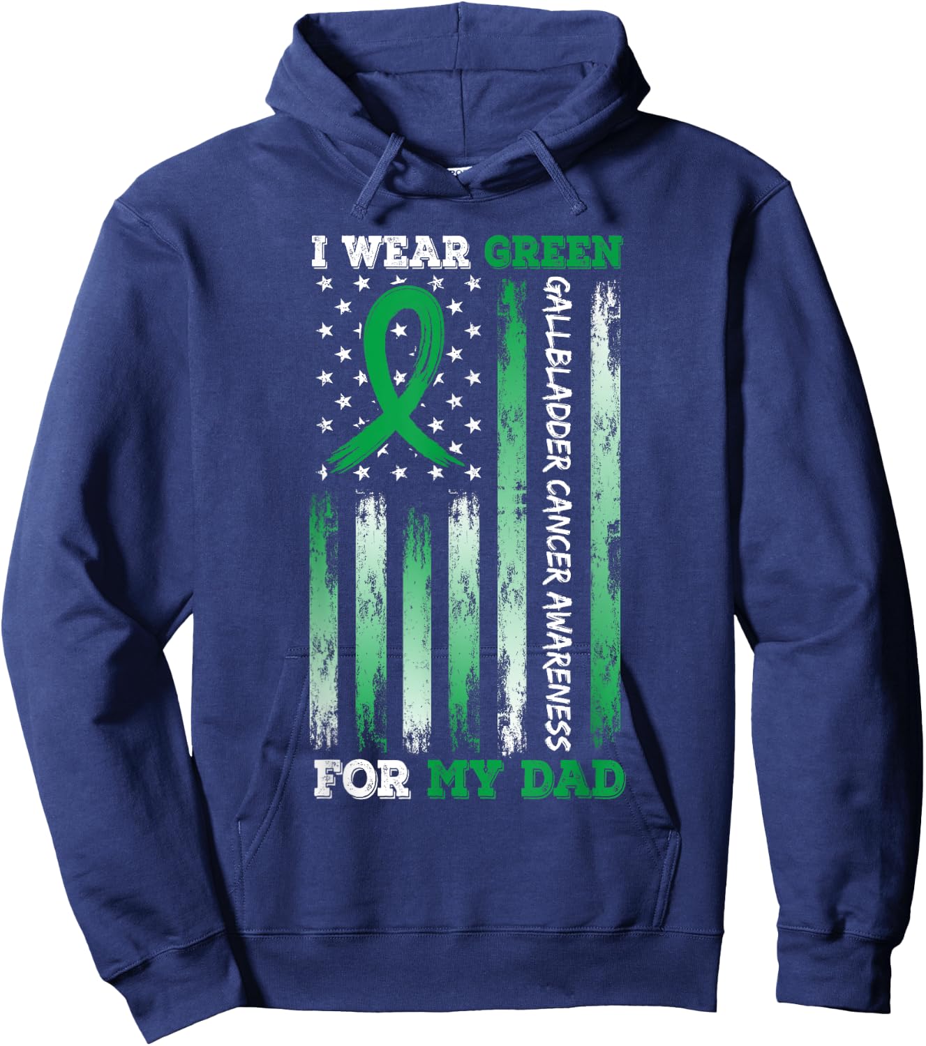 I Wear Green For My Dad USA Flag Ribbon Gallbladder Cancer Hoodie - Hoodie | Navy