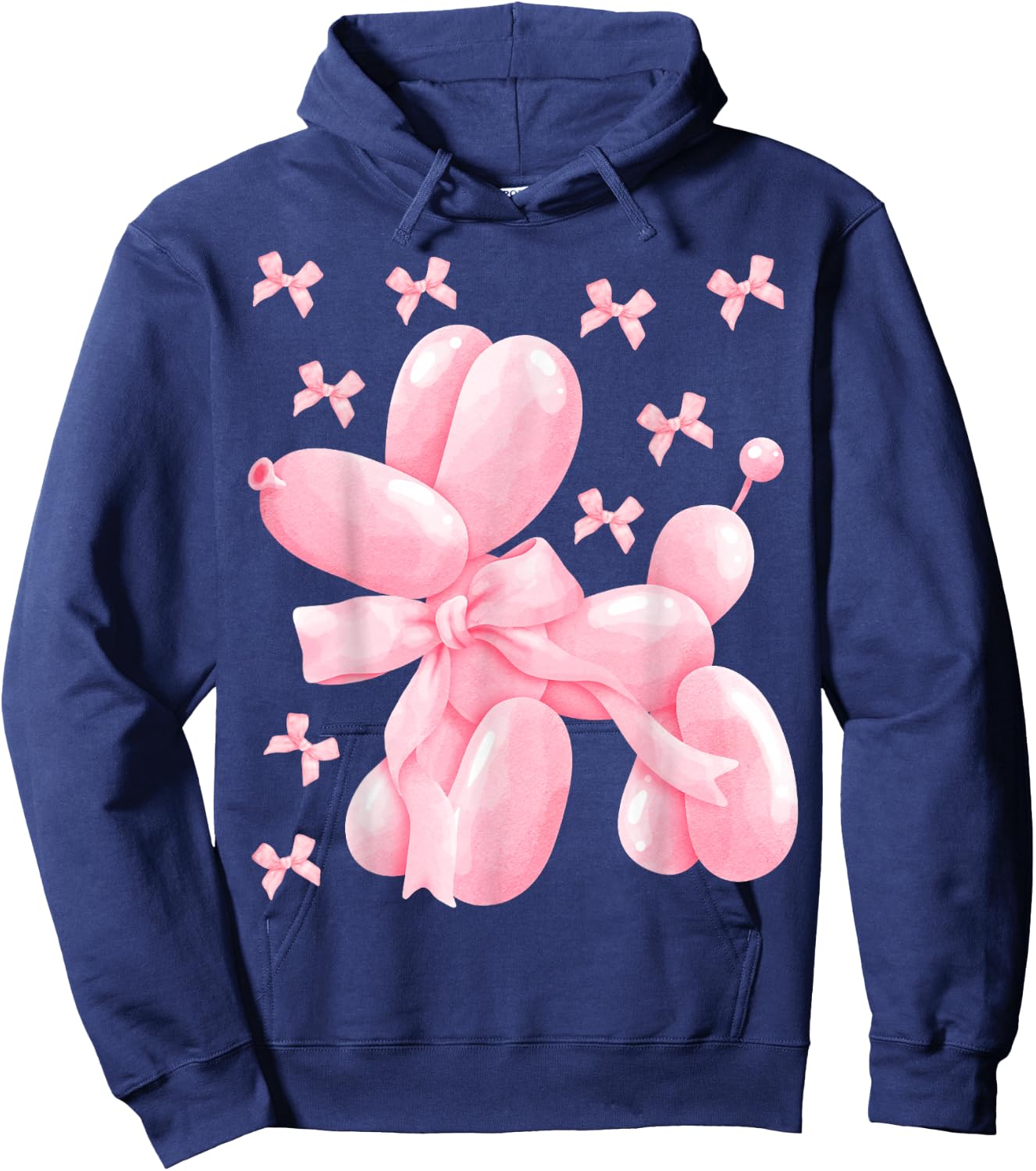 Pastel Pink Bow Balloon Dog Women Kids Girls Birthday Party Hoodie - Hoodie | Navy