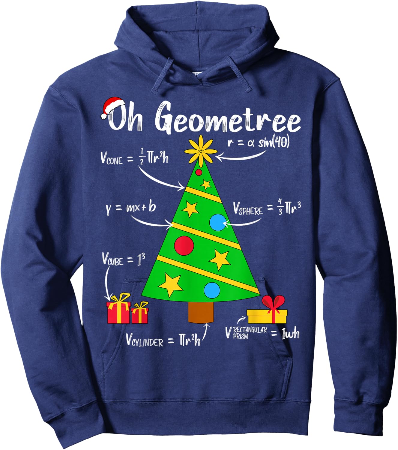 Oh Geometree Funny Christmas Tree Geometry Math Teacher Women Kids Hoodie - Hoodie | Navy
