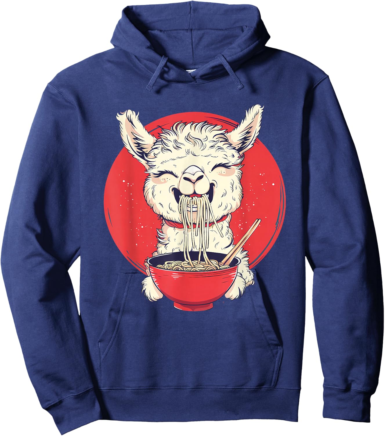 Llama Ramen Japanese Noodles Funny Llama Eating Ramen Hoodie - Hoodie | Navy
