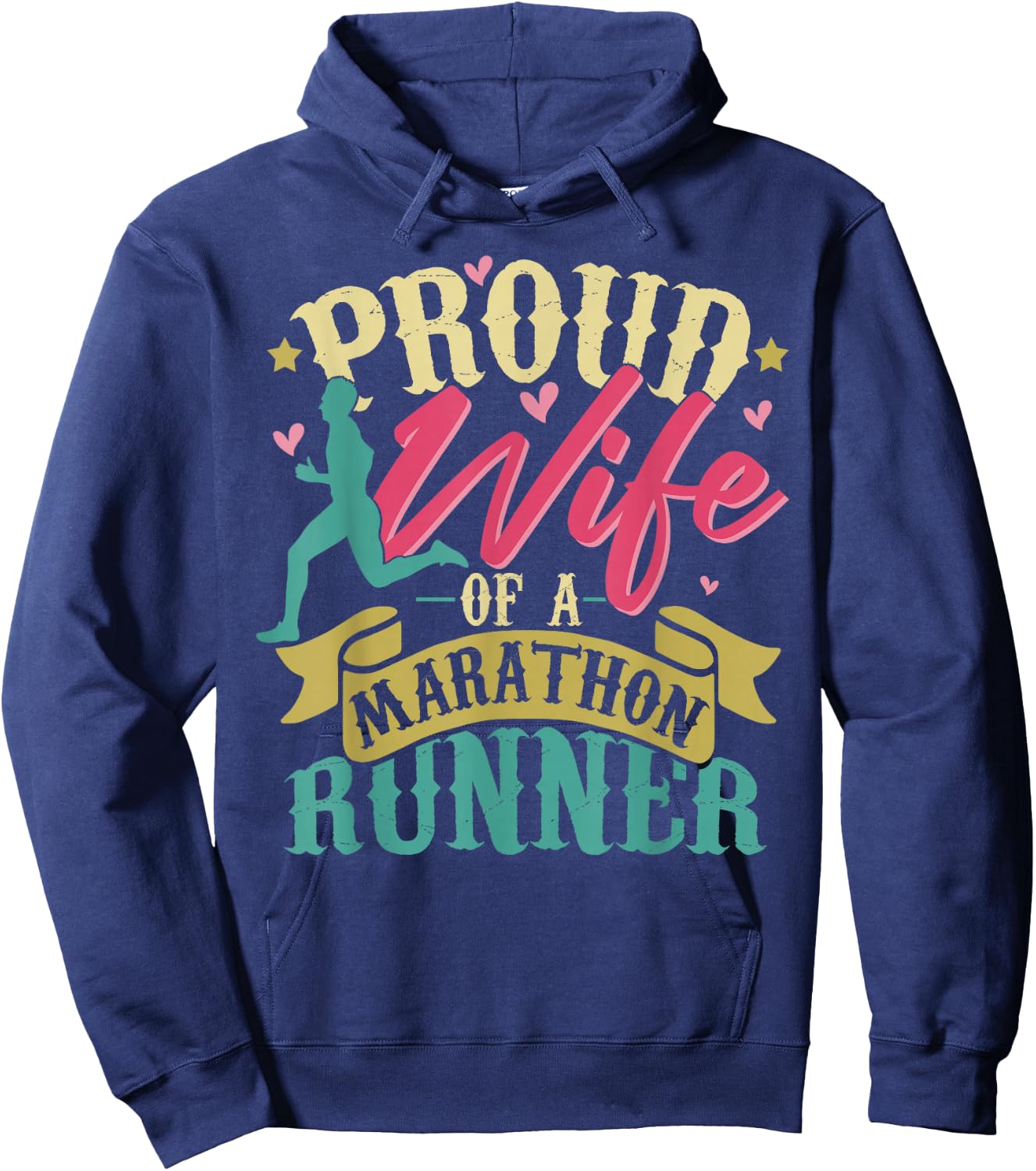 Proud Wife Of A Marathon Runner Retro Vintage Distressed Hoodie - Hoodie | Navy