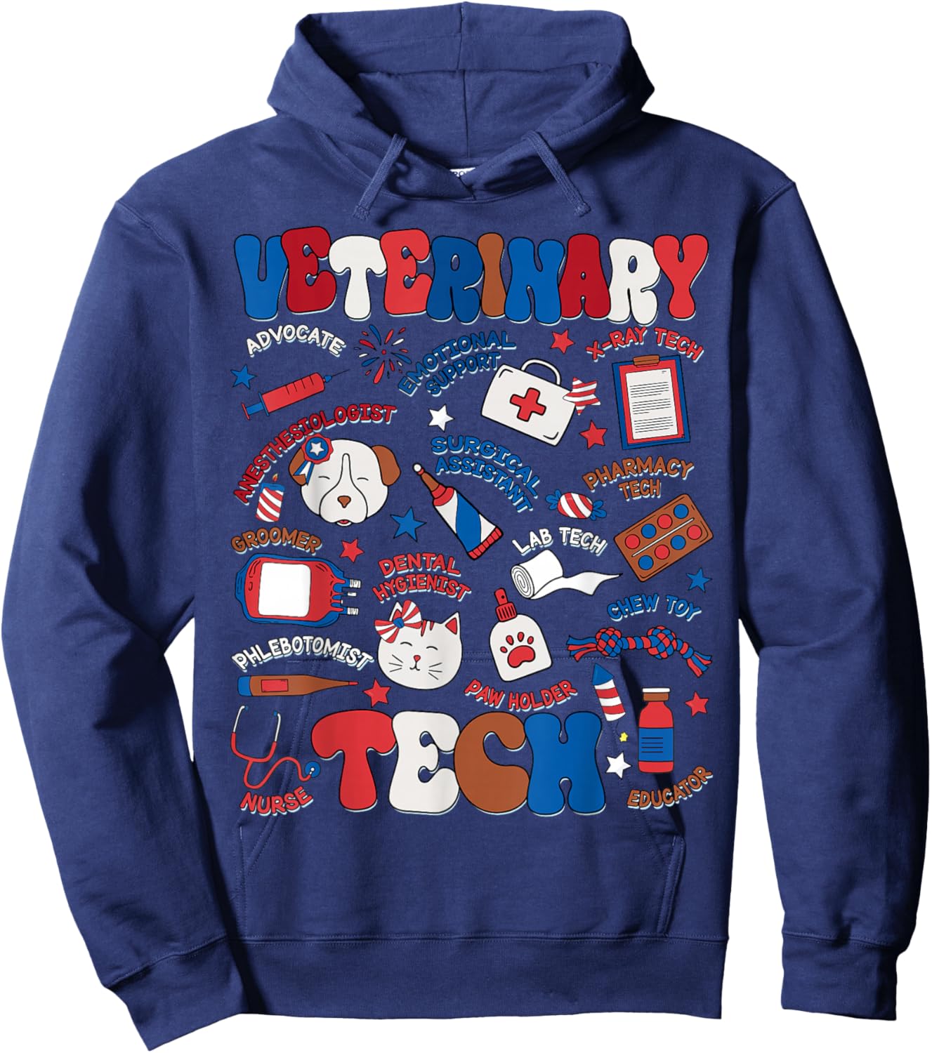 Retro Veterinary Tech Independence Day Patriotic Vet Tech Hoodie - Hoodie | Navy