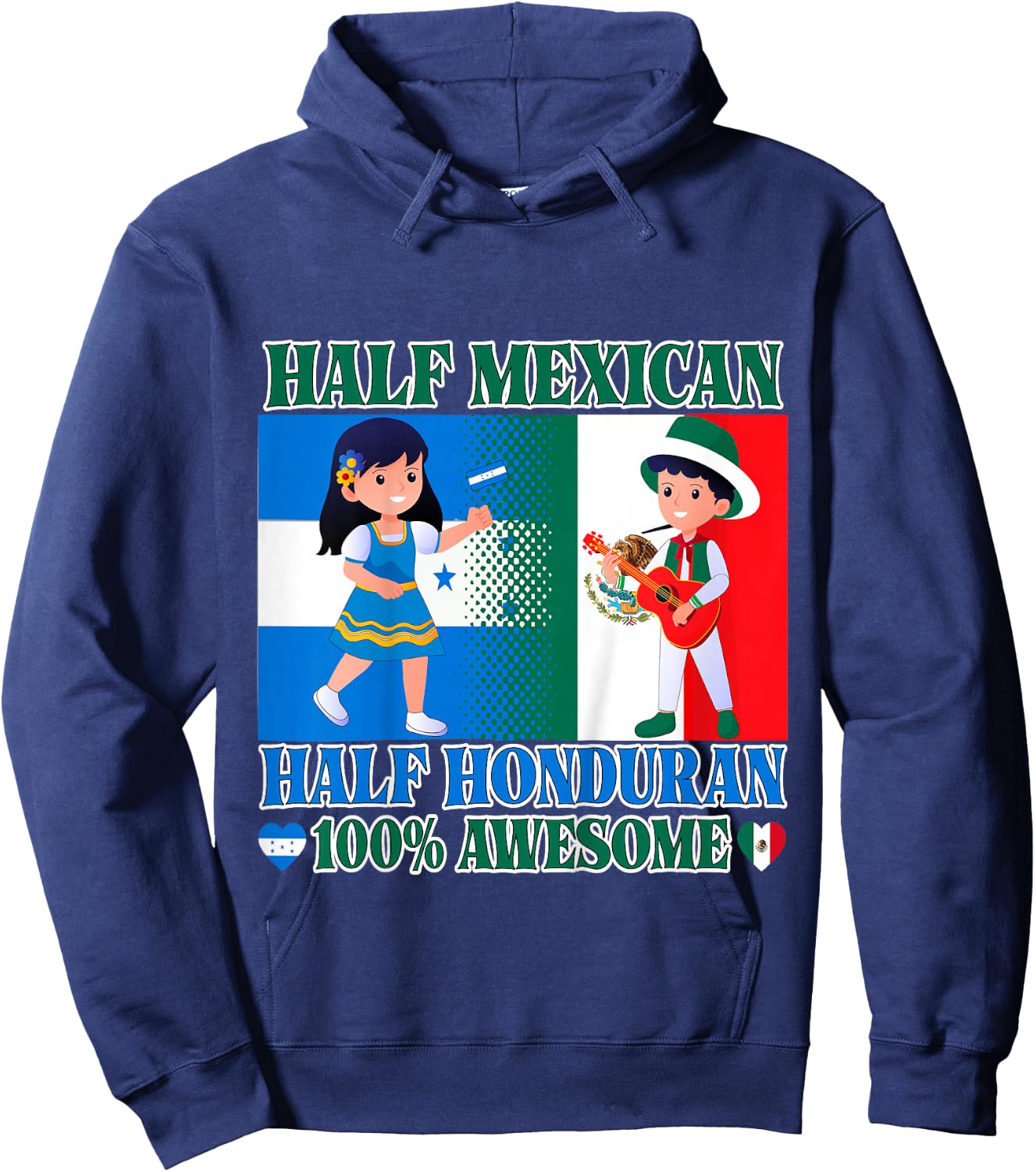 Kids Half Mexican Half Honduran Mexico Flag Root Toddler Girl Boy Hoodie - Hoodie | Navy