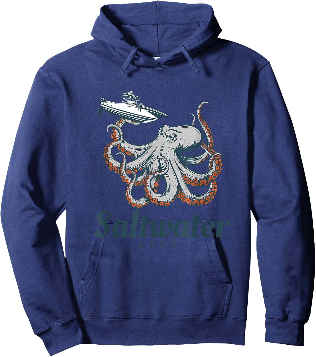 Saltwater Life Saltwater Octopus Holding a Boat Hoodie - Hoodie | Navy