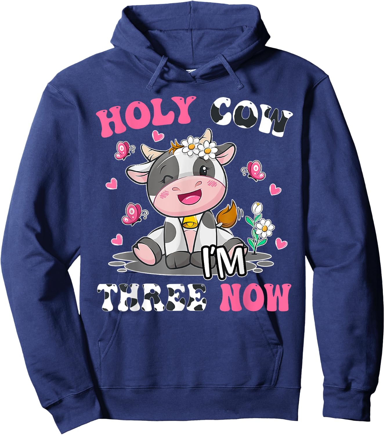 Kids Holy Cow I'm Three 3 Years Old 3rd Birthday Boy Girl Hoodie - Hoodie | Navy