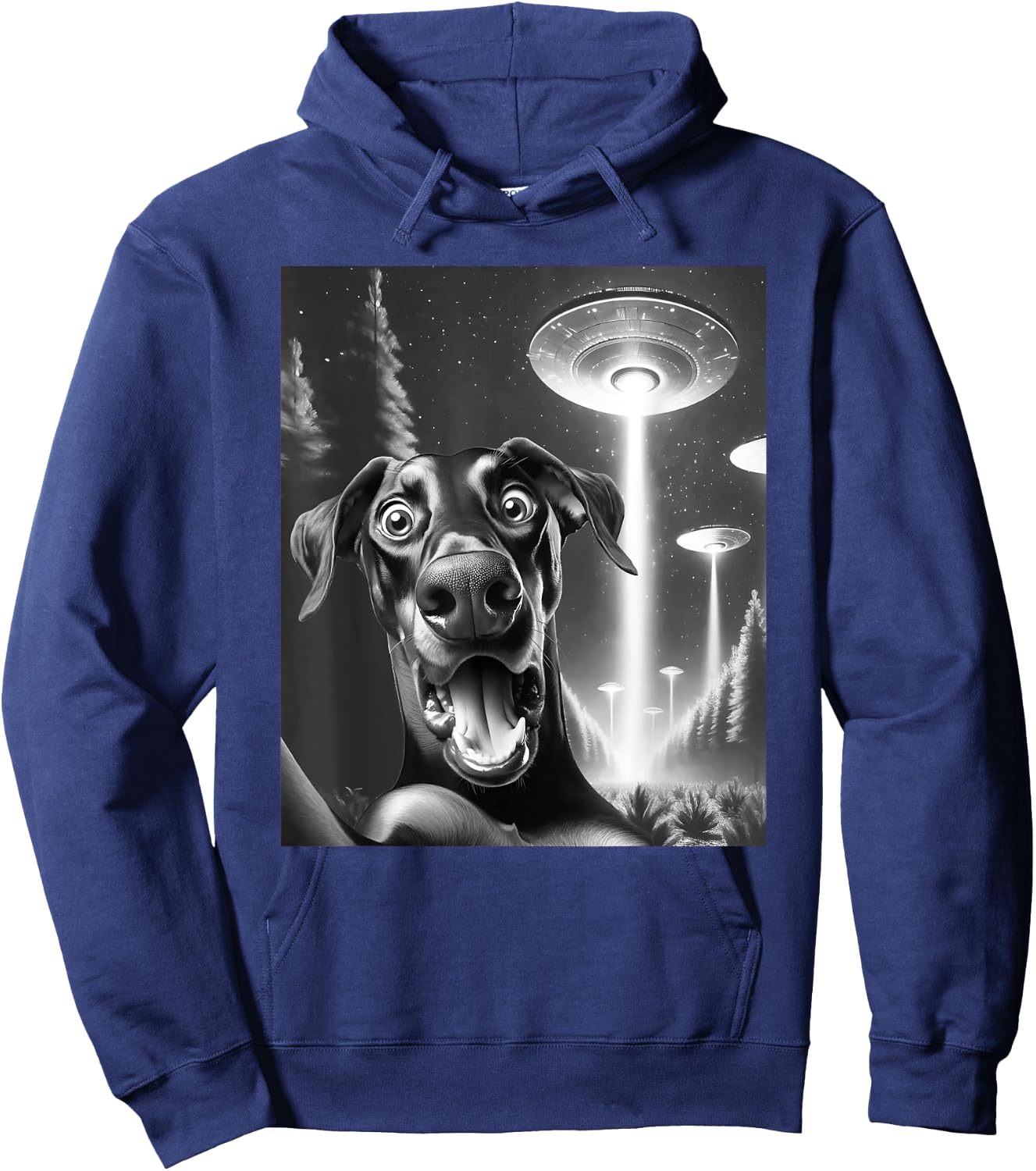 Funny Doberman Alien UFO Taking a Selfie Dobie Dog Mom Dad Hoodie - Hoodie | Navy