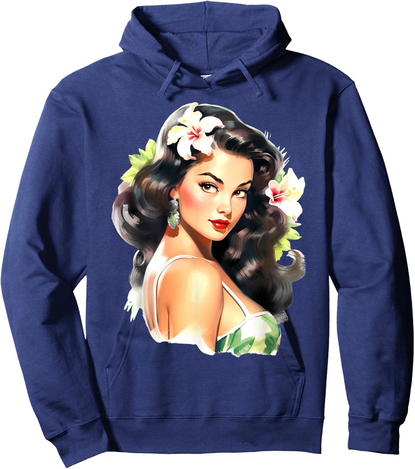 Pretty Hawaiian Pin-Up Girl Hoodie - Hoodie | Navy