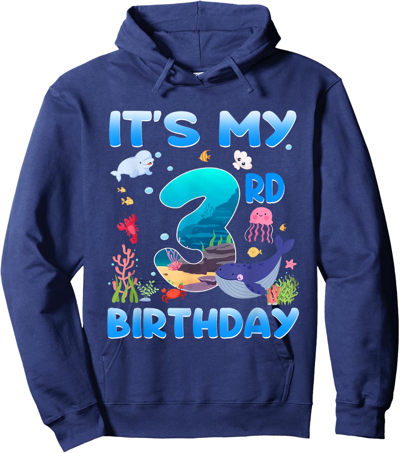 It's My 3rd Birthday 3 Years Old Kids Sea Animals Party Hoodie - Hoodie | Navy