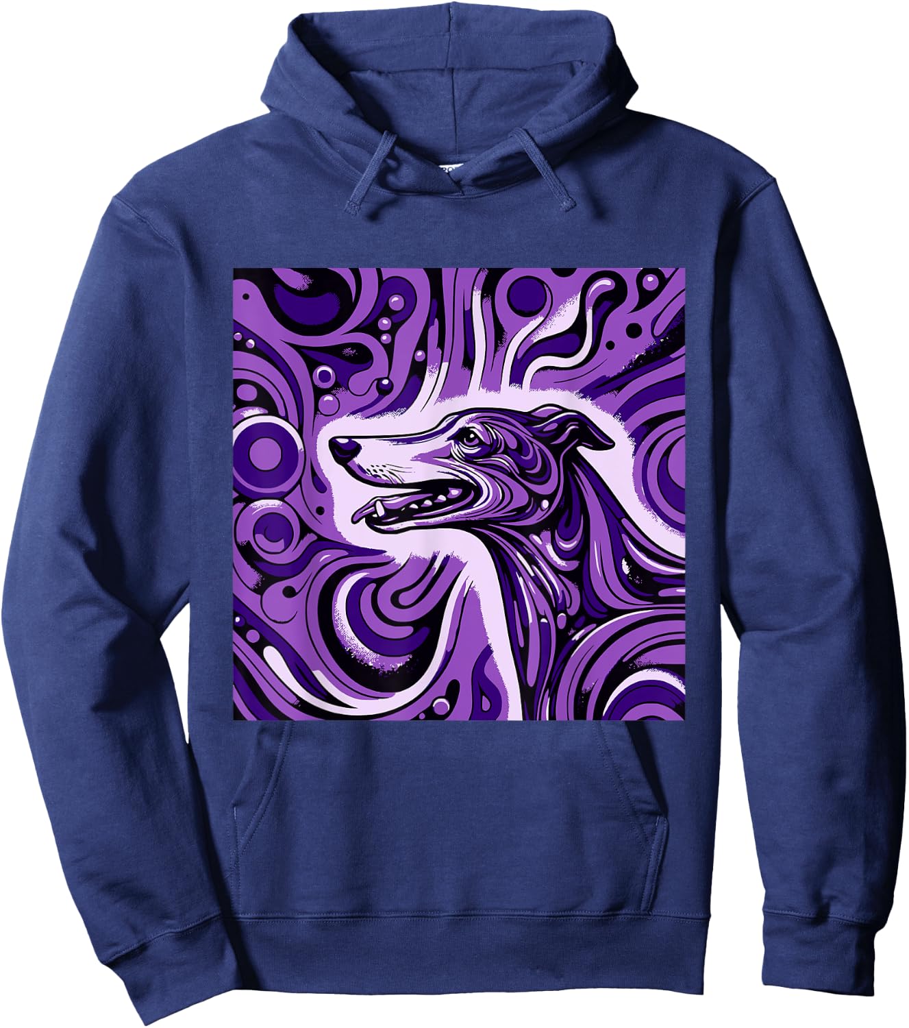 Psychedelic Trippy Rave Purple Dog Greyhound Whippet Women Hoodie - Hoodie | Navy