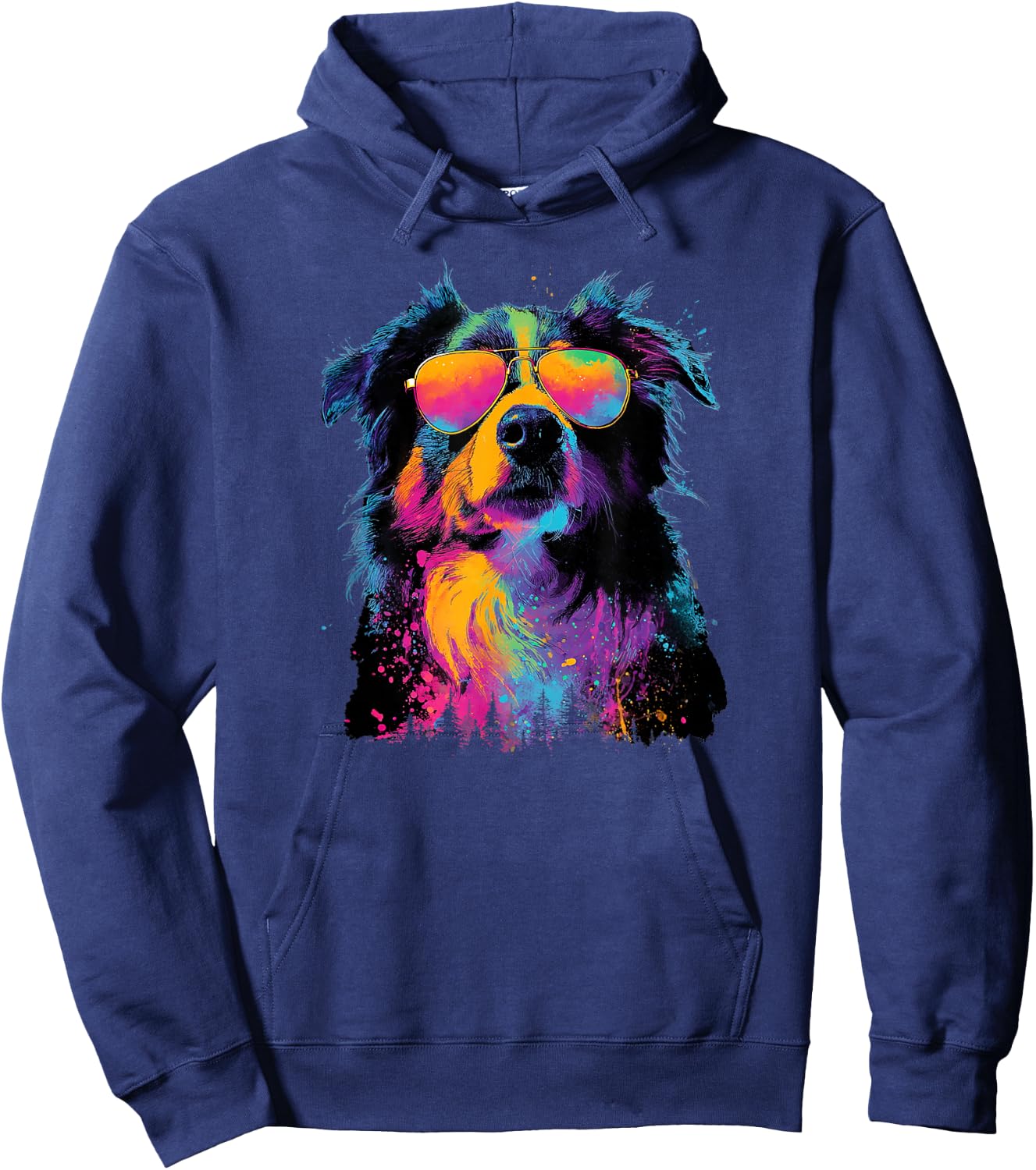 Colorful Australian Shepherd Dad Funny Dog Lover Fathers Day Hoodie - Hoodie | Navy