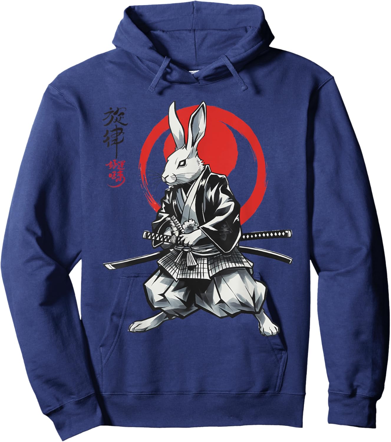 Samurai Ronin Rabbit Ukiyo Ink Warrior Japanese Rabbit Art Hoodie - Hoodie | Navy