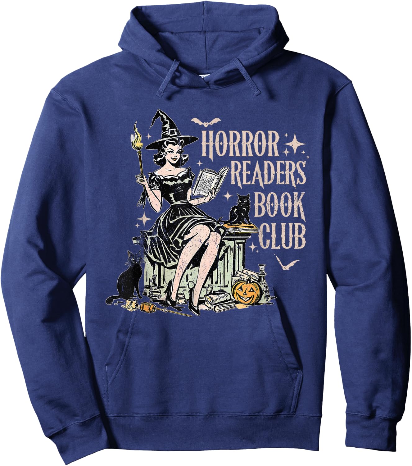 Funny Retro Scary Horror Readers Book Club Spooky Halloween Hoodie - Hoodie | Navy