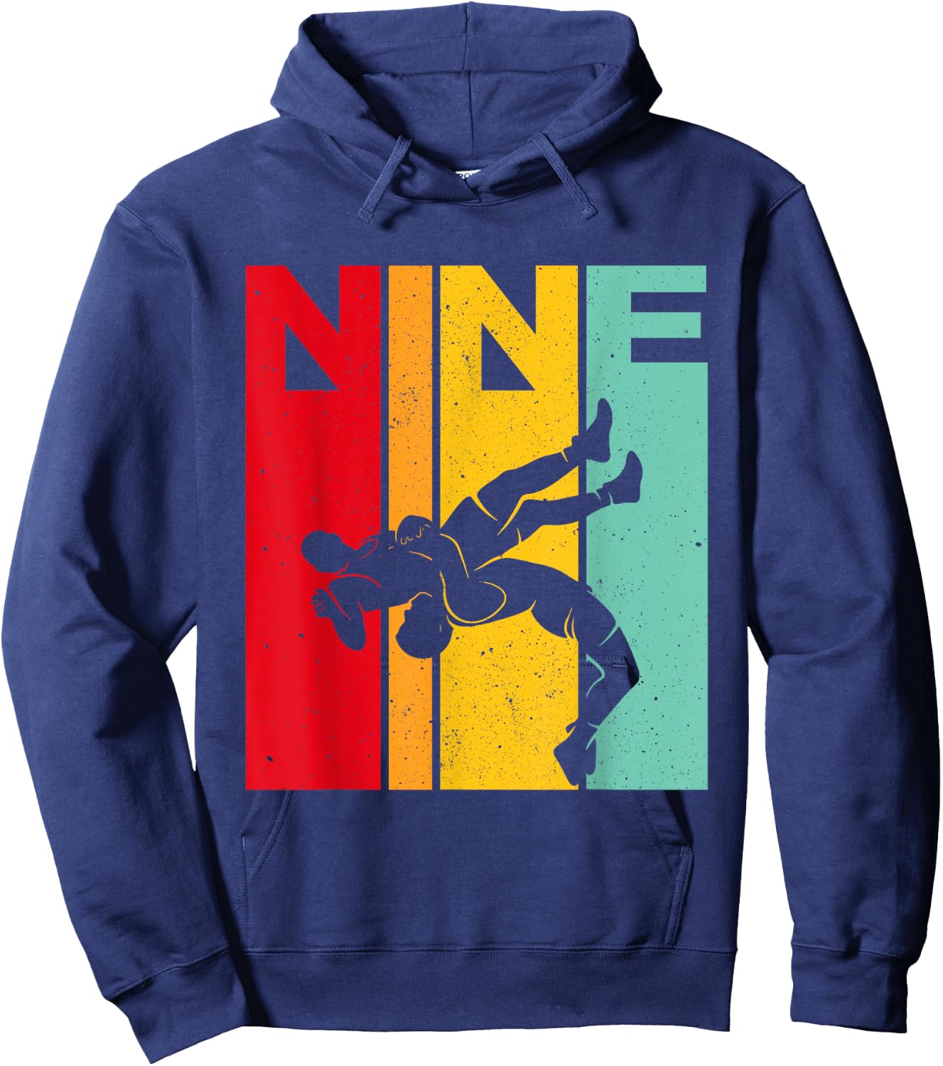 9th Retro Wrestling Theme 9 Year Old Kids Birthday Hoodie - Hoodie | Navy
