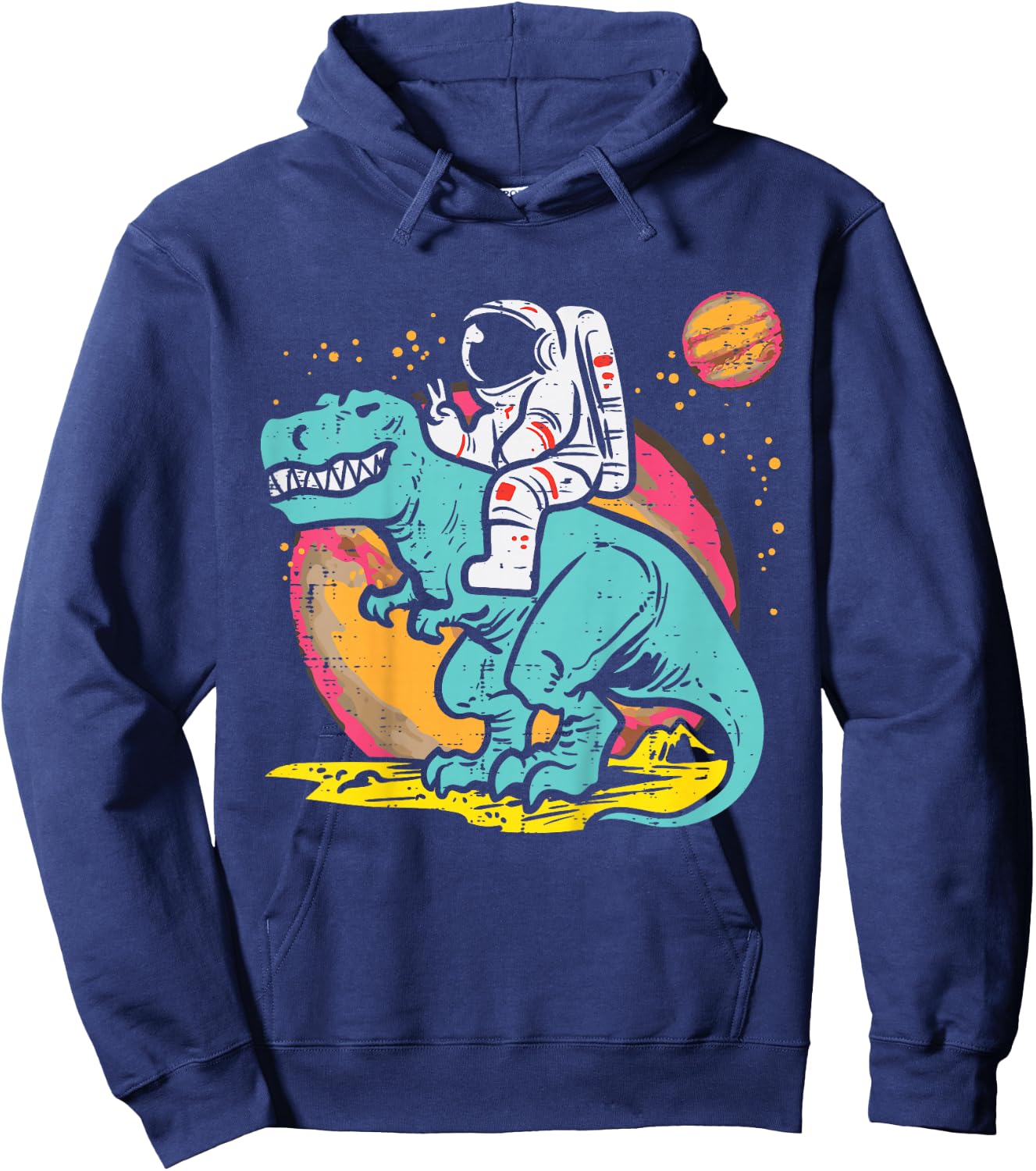 Kids Astronaut On Trex Dino Peace Space Toddler Boys Kids Youth Hoodie - Hoodie | Navy