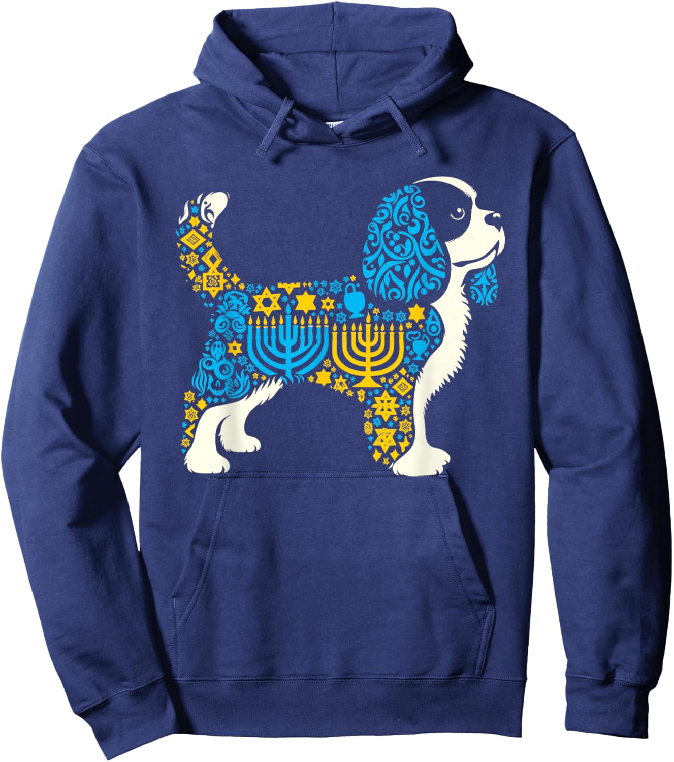 Cavalier King Charles Spaniel Menorah Jewish Hanukkah Hoodie - Hoodie | Navy