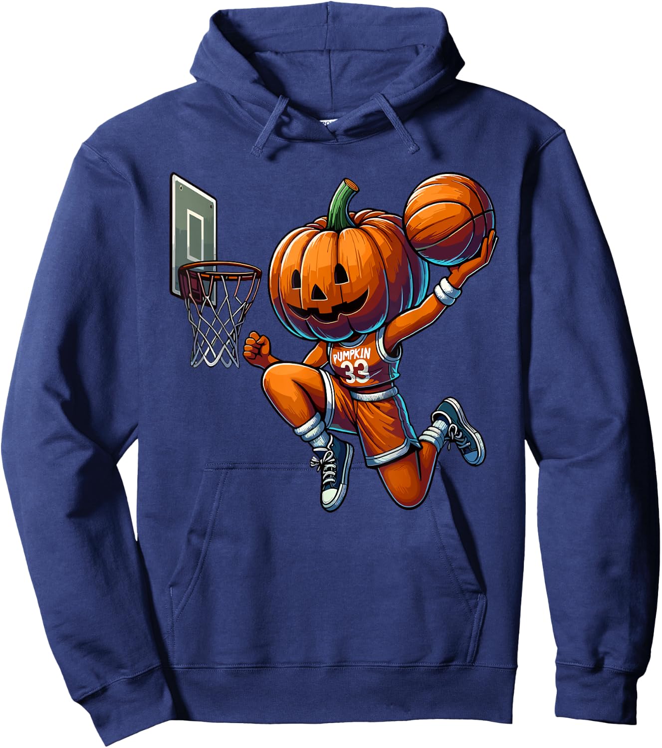 Pumpkin Playing Basketball Dunk Halloween Costume Sports Hoodie - Hoodie | Navy