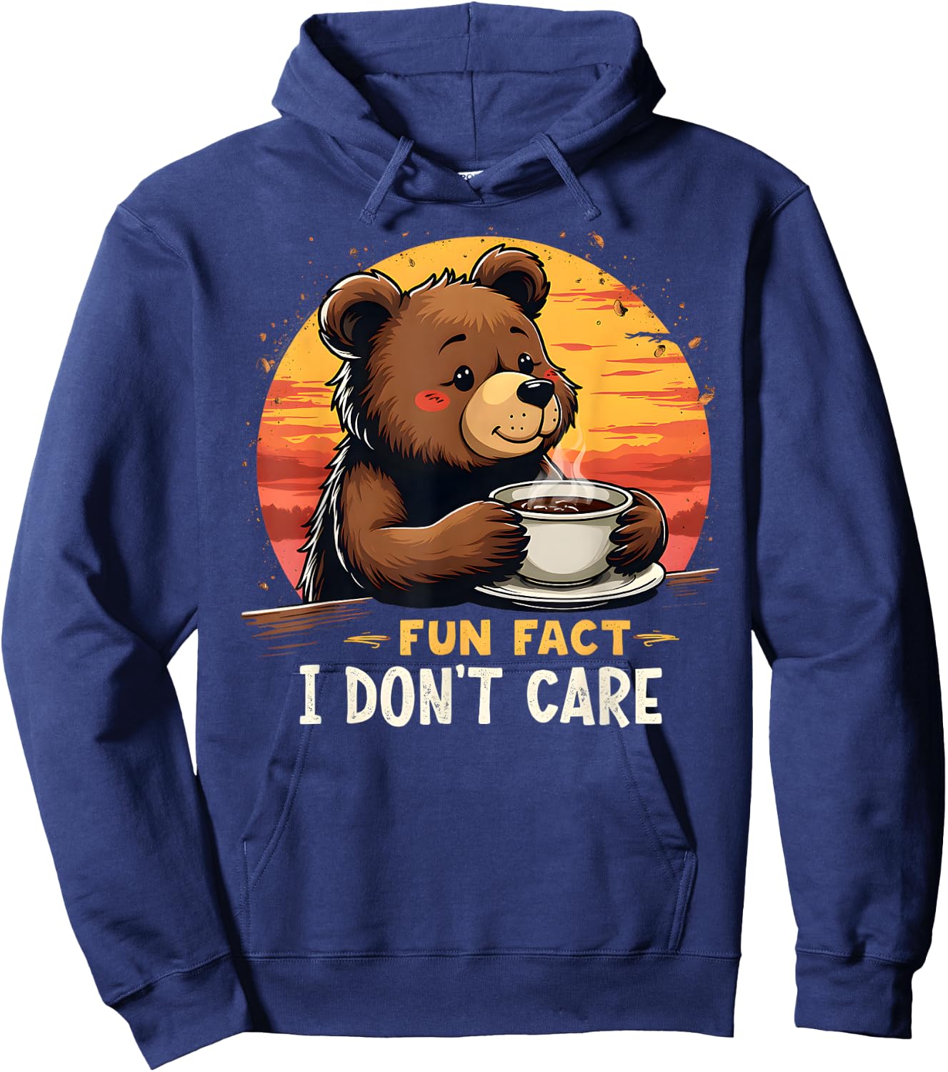 Fun Fact I Don't Care Funny sarcastic bear drinking coffee Hoodie - Hoodie | Navy