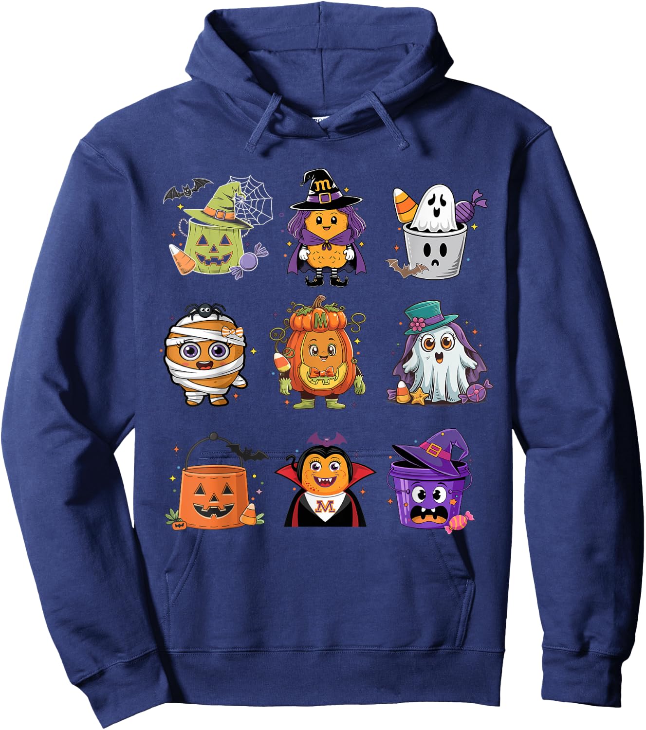 Cute Spooky Chicken Nuggets Pumpkin Halloween 90's Vintage Hoodie - Hoodie | Navy