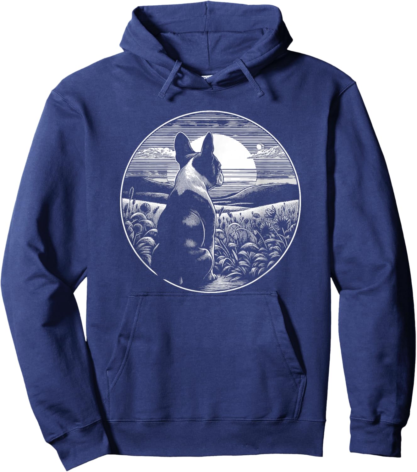 Boston Terrier Dog Nature Scene Graphic Art Design Hoodie - Hoodie | Navy