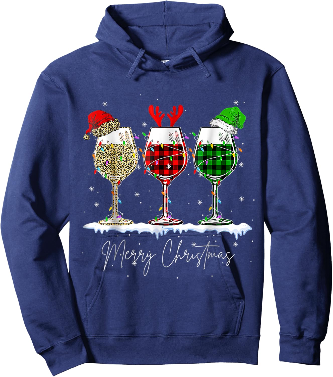 Funny Christmas Spirits Glasses Of Wine Xmas Holidays Party Hoodie - Hoodie | Navy