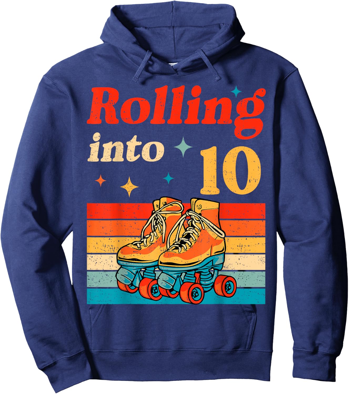 Rolling Into 10 Years Old Retro Roller Skater 10th Birthday Hoodie - Hoodie | Navy