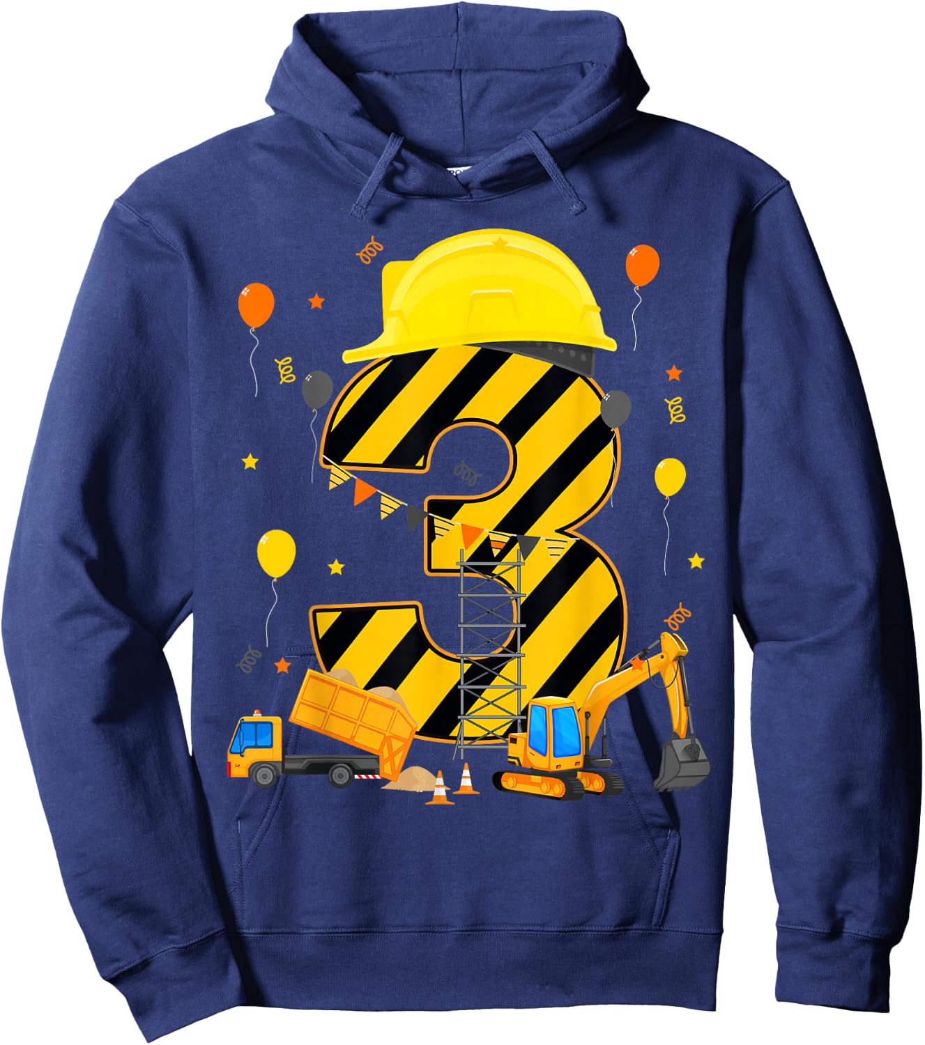 Three 3yr 3rd Birthday Construction Vehicles 3 Year Old Hoodie - Hoodie | Navy