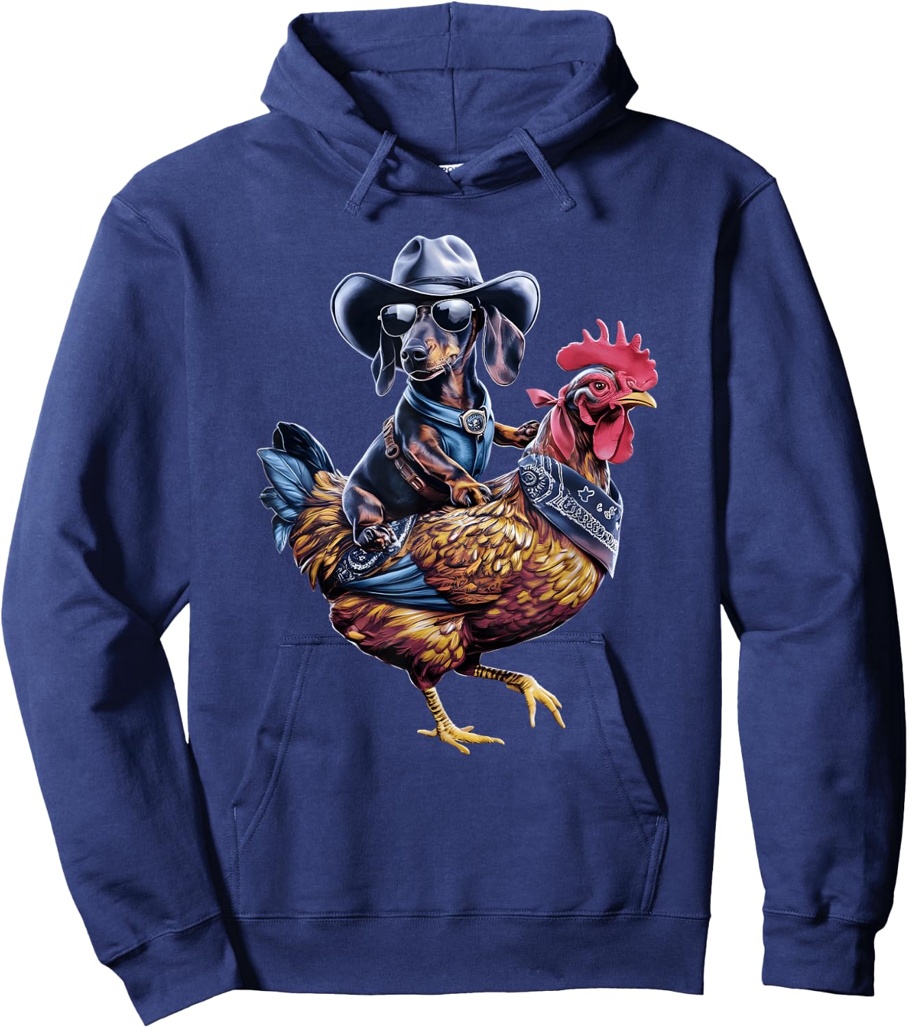Dachshund Wiener cowboy riding a Chicken for dog lovers Hoodie - Hoodie | Navy
