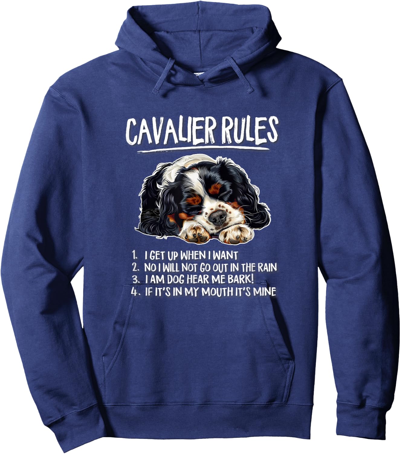 Nap Rules Tricolor Cavalier King Charles Spaniel Dog Lover Hoodie - Hoodie | Navy