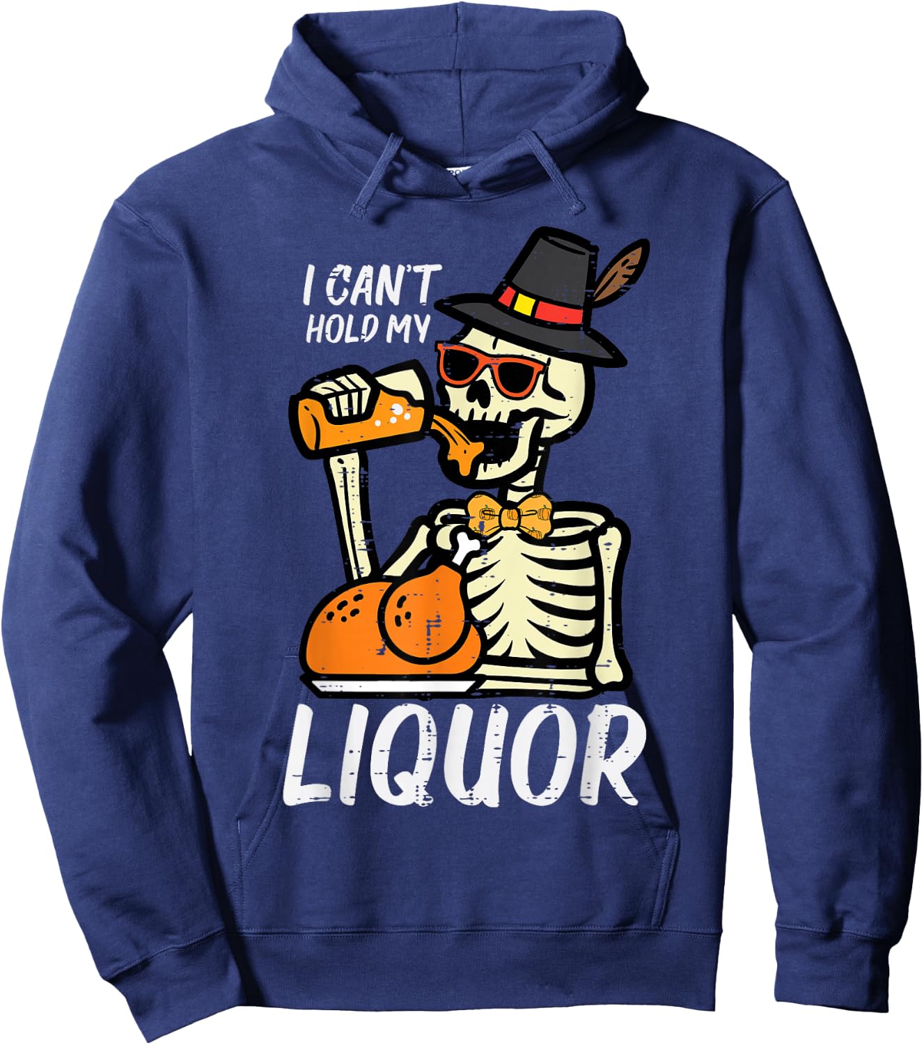 Thanksgiving Skeleton Cant Hold My Funny Dad Men Women Hoodie - Hoodie | Navy