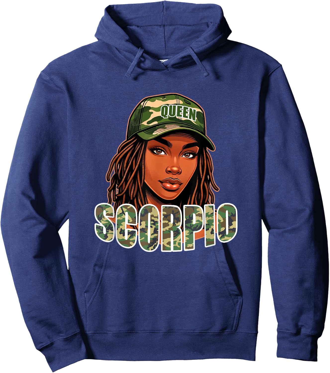 Scorpio Queen Black Woman Camo Hat Locs Birthday Hoodie - Hoodie | Navy