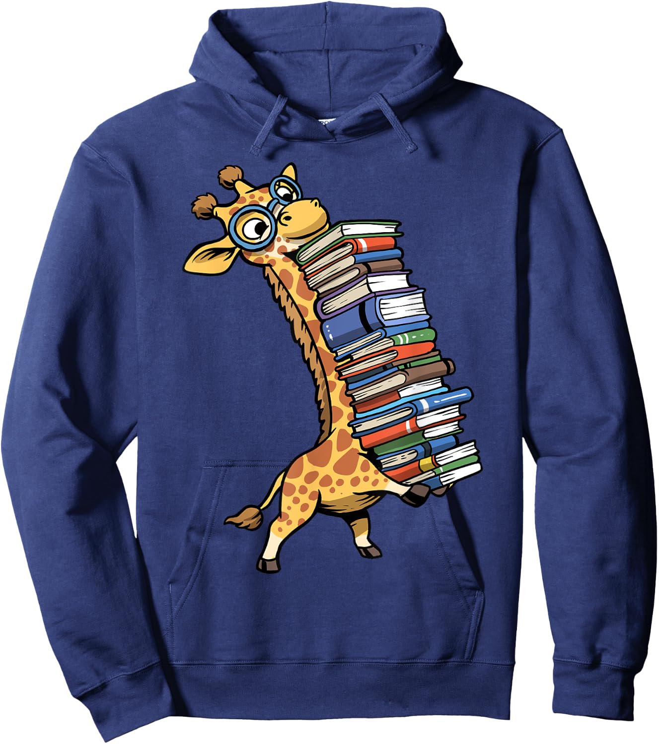 Teacher Shirt Giraffe Holding Books Funny Bookworm Librarian Hoodie - Hoodie | Navy