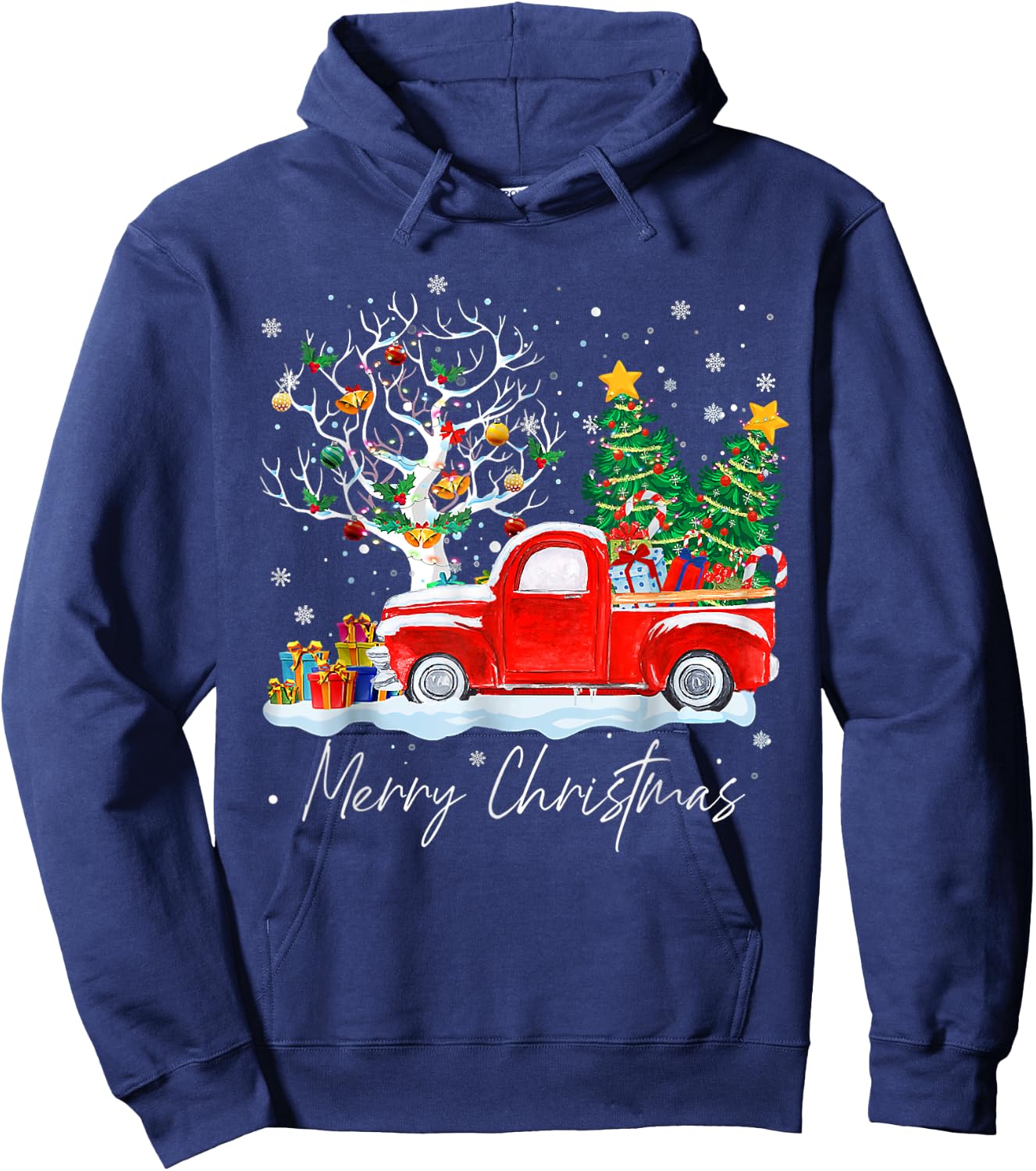 Merry Christmas 2024 Vintage Christmas Tree Pajama Family Xmas Hoodie - Hoodie | Navy