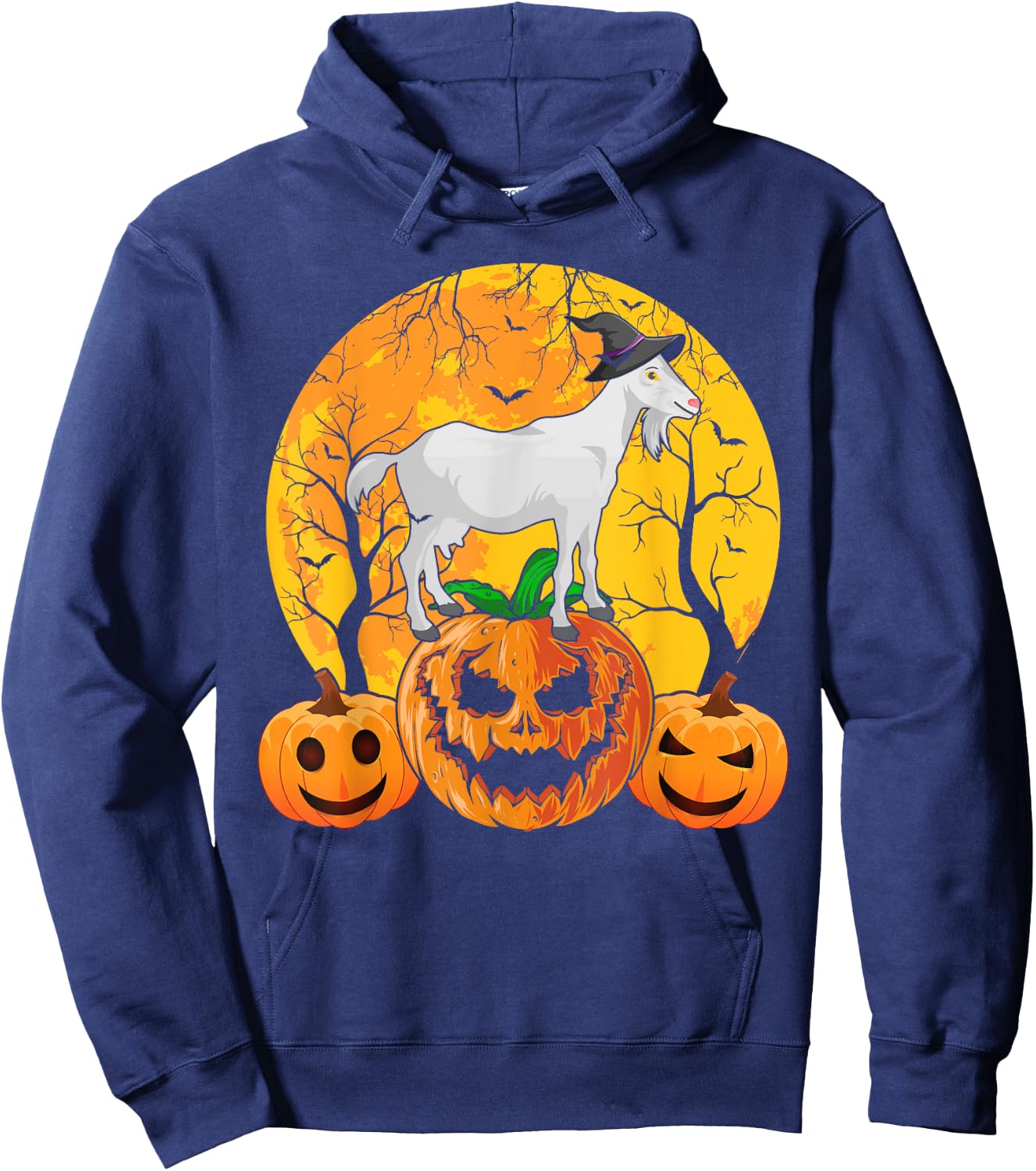 Goat Halloween Witch Pumpkin Funny Goat Lover Halloween Hoodie - Hoodie | Navy