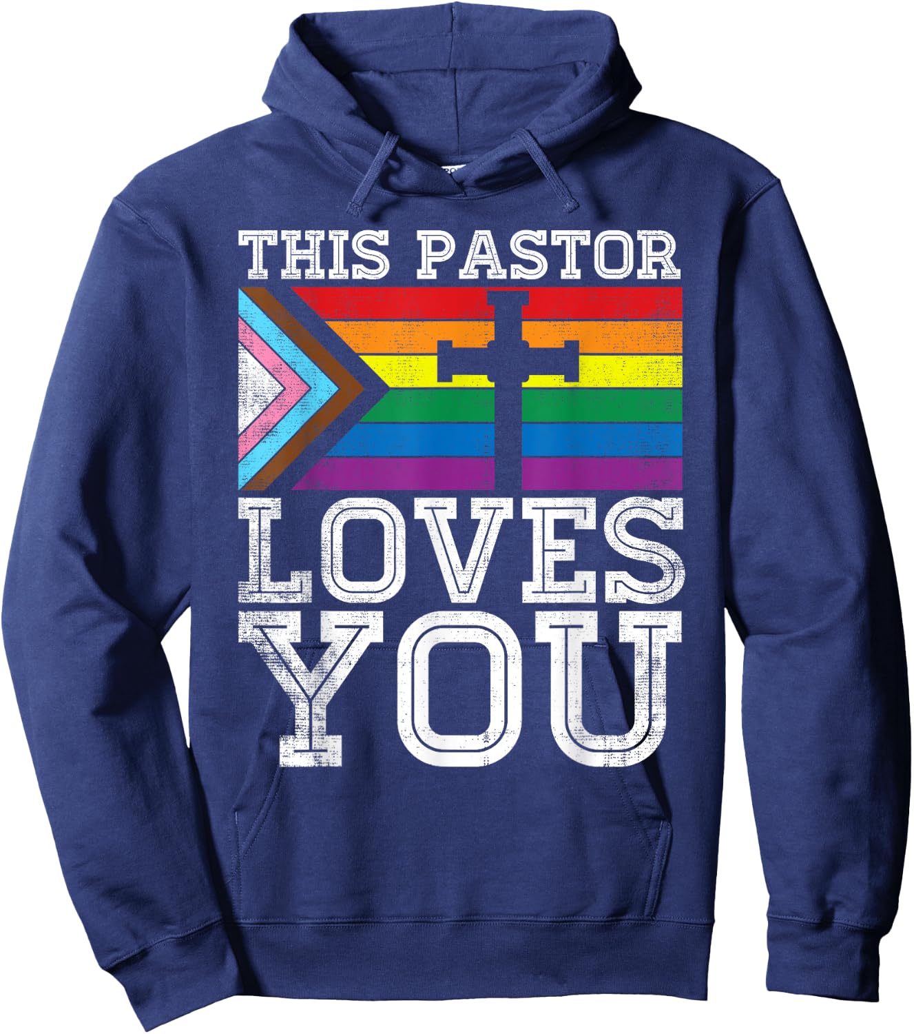 Christian Ally Inclusive Pride Clergy This Pastor Loves You Hoodie - Hoodie | Navy