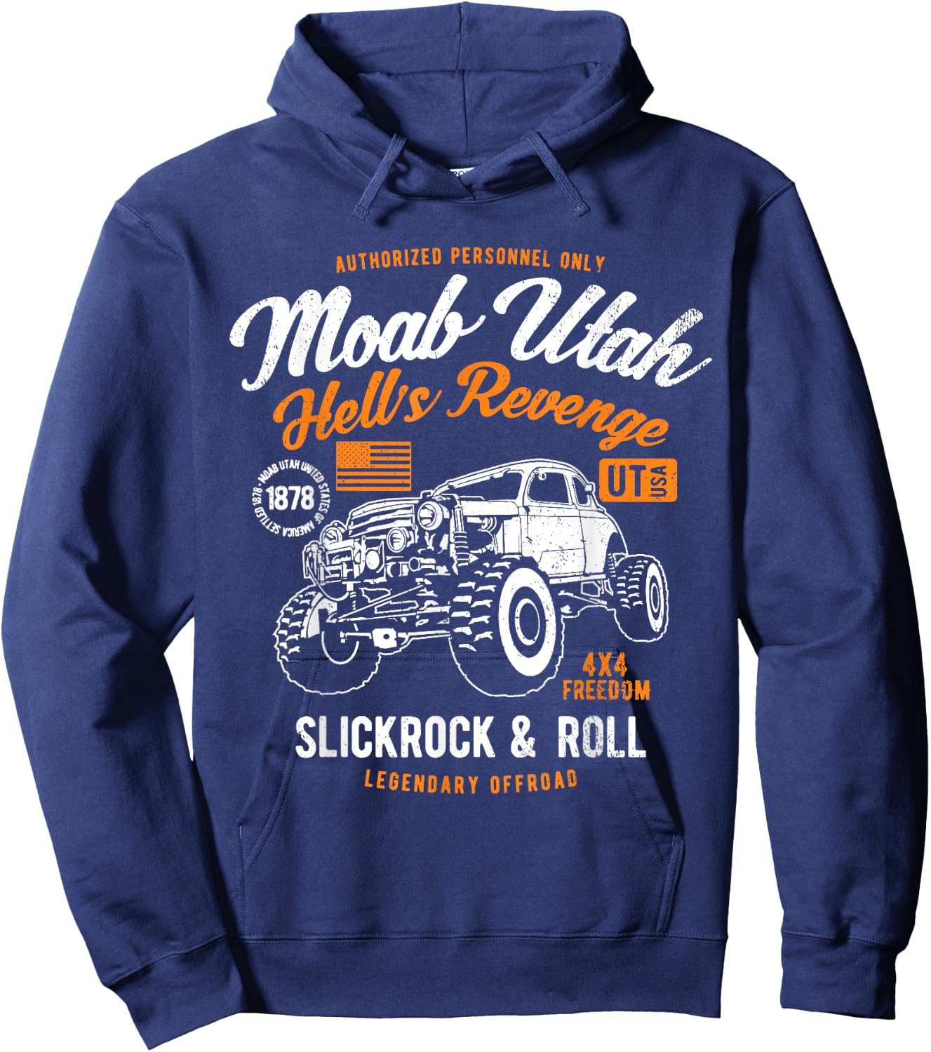 Moab Utah Hells Revenge 4x4 Vintage Distressed Style Design Hoodie - Hoodie | Navy